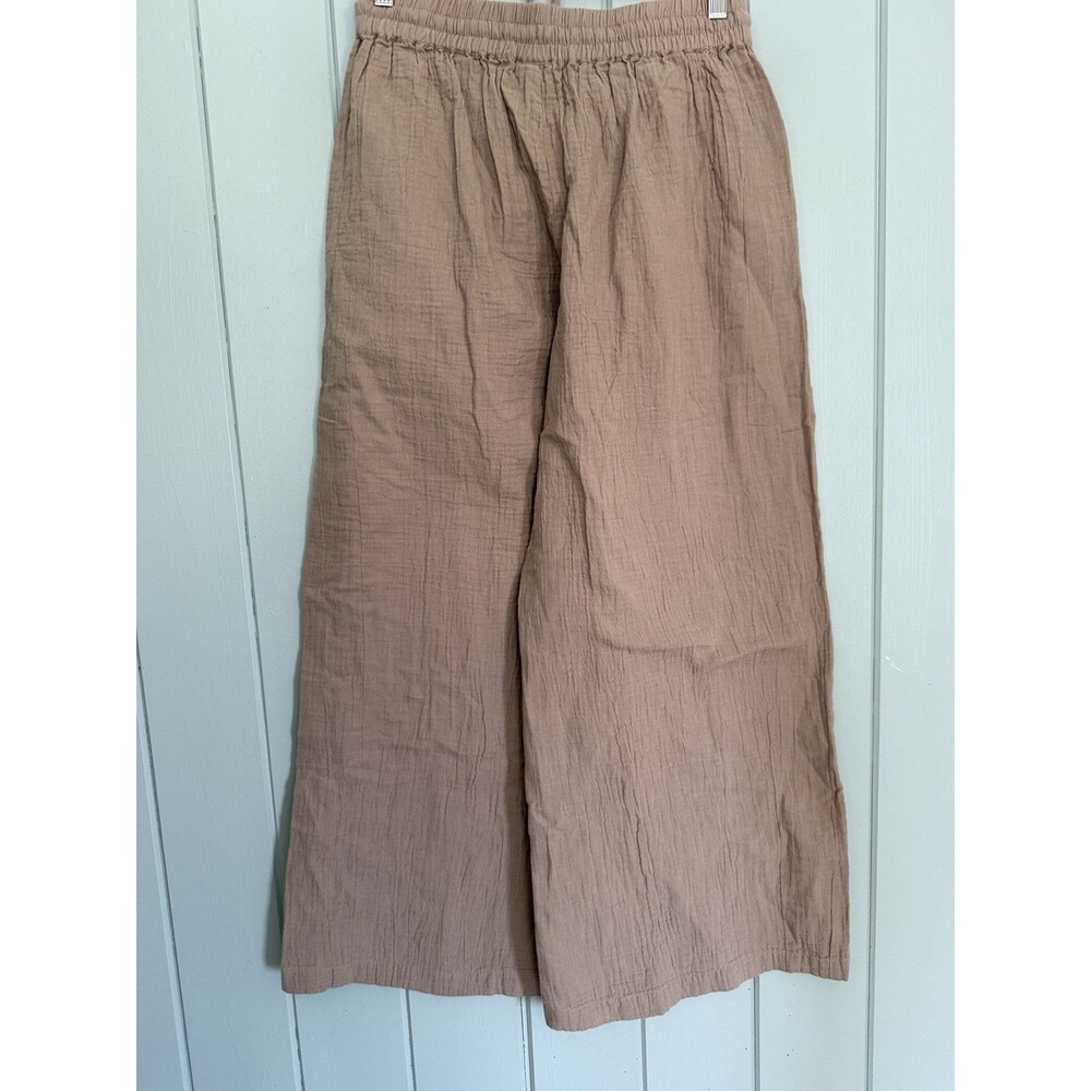 Pact Organic Pants M Medium Cotton Coastal Double Gauze Split Hem Wide Leg Tan - Picture 6 of 8